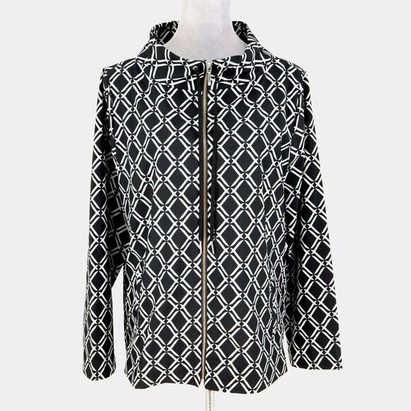 Chicos Zenergy 2 Jacket Womens Large 12 Black Gray Print Nylon Zip Lightweight - Picture 1 of 15
